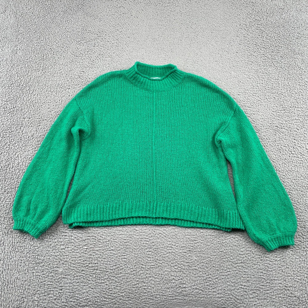 BP Sweater Womens Small Green‎ Mock Neck Balloon Sleeve Ribbed Knit Pullover